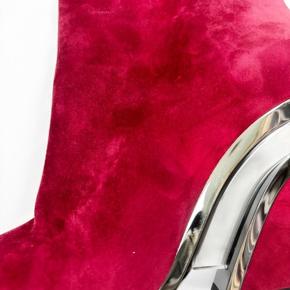 Christian Louboutin Veau Velours Levitibotta 100 Wedge Boots Opera Gun Metal Red - Picture 4 of 7